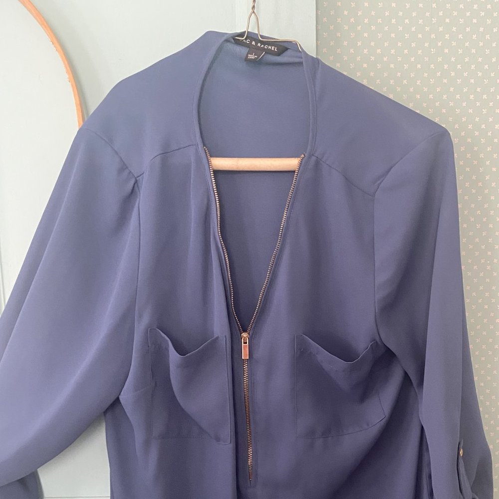 Women's knit blouse, zippered front, long sleeved
